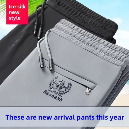 Pantalones clásicos sencillos de seda de hielo para hombre, de pierna recta, de secado rápido, finos, deportivos, informales, largos, transpirables, con sensación fresca de verano