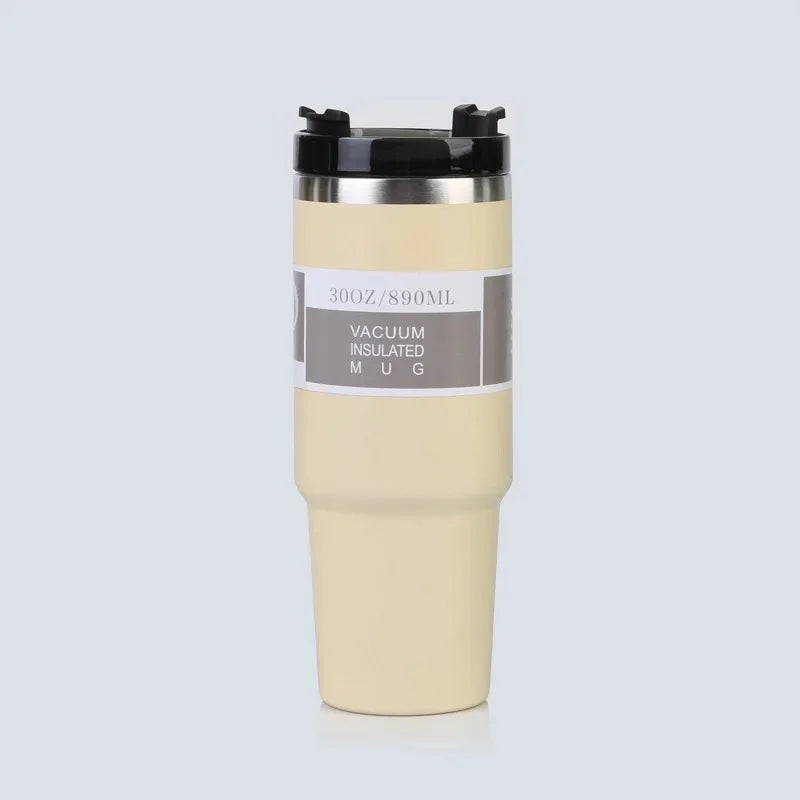 Vaso portátil de acero inoxidable de 30 oz con aislamiento para coche, con pajita y doble pajita para bebidas frías, ideal para usar en el vehículo.