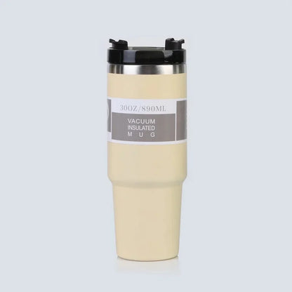 Vaso portátil de acero inoxidable de 30 oz con aislamiento para coche, con pajita y doble pajita para bebidas frías, ideal para usar en el vehículo.