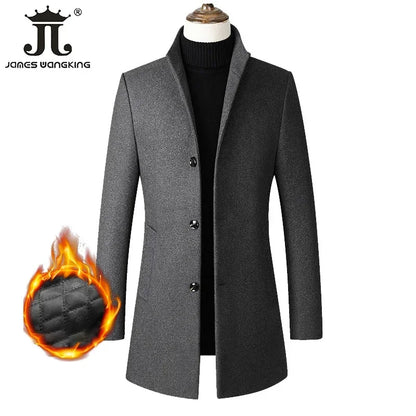 Tallas EUR S-XXL. Abrigo de lana grueso y cálido para hombre, con cuello alto, estilo casual de negocios, corte ajustado. Chaqueta de lana cortavientos para hombre.
