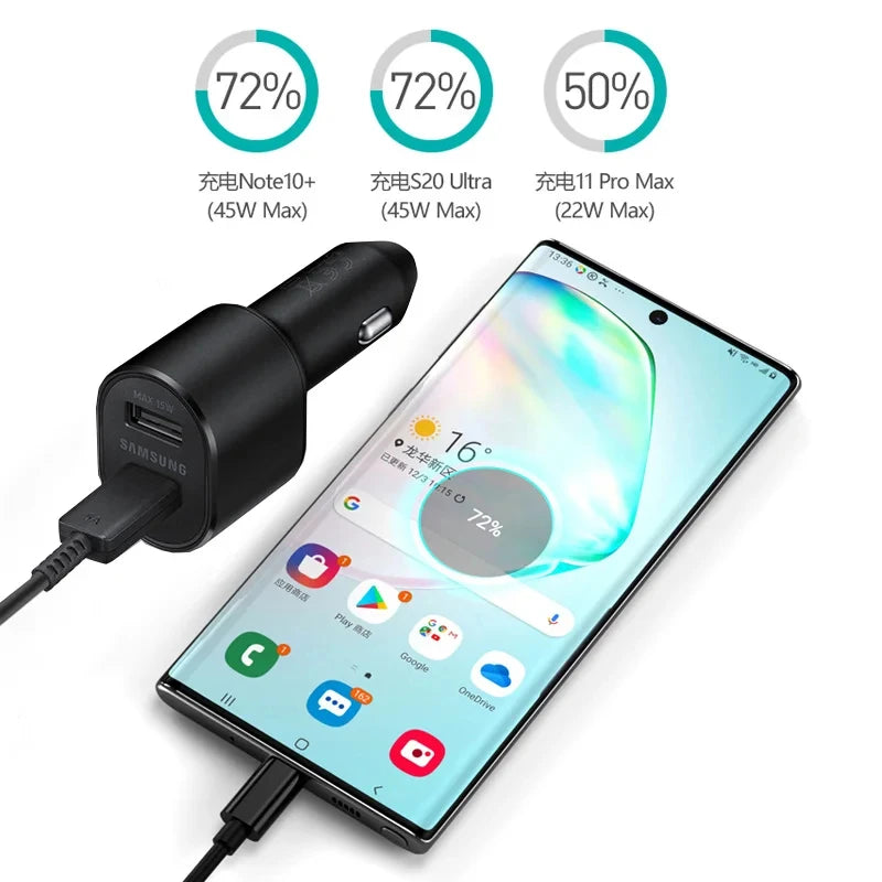 EP-L5300 Cargador de coche ultrarrápido para Samsung S25, S24, S23 Plus/Ultra Fast Charge de 60 W, 1A1C, doble USB, carga rápida adaptativa para Galaxy Z Fold/Flip 4, 5, 6 y 7
