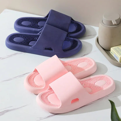 Zapatillas de masaje para interiores con suela suave para terapia de pies, antideslizantes, para hombres y mujeres, sandalias de verano para uso doméstico con pegatinas de puntos de acupuntura.