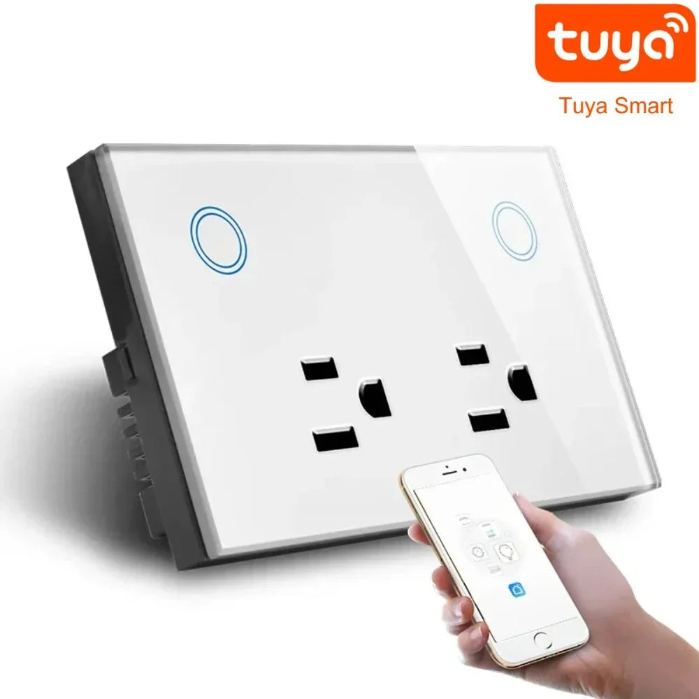 Enchufe inteligente de pared Melery WIFI Tuya (enchufe eléctrico estadounidense) con monitor de potencia, interruptor táctil, control remoto por voz mediante aplicación, compatible con Alexa y Google Home.