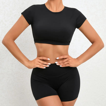 Sports Set Workout Fitness Activewear Set Female Quick-Dry Yoga Clothes Crop Sports Shirts Tops Backless Gym Top Women Sport Set
