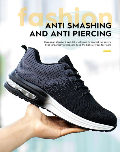 Zapatos de trabajo de protección anti-aplastamiento para hombres y mujeres, zapatos indestructibles anti-perforación, zapatos de trabajo con amortiguación de aire, zapatos de seguridad con puntera de acero para hombre.