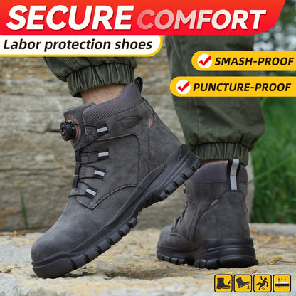 Zapatos de trabajo con botón giratorio para hombre, zapatillas de trabajo antiperforación, zapatos de seguridad de trabajo impermeables, botas tácticas con puntera de acero antideslizantes.