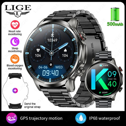Reloj inteligente LIGE de 1,95 pulgadas con pantalla grande Ultra HD para hombre, llamadas Bluetooth, batería de 500 mAh, para deportes al aire libre y fitness, compatible con Android e iOS.
