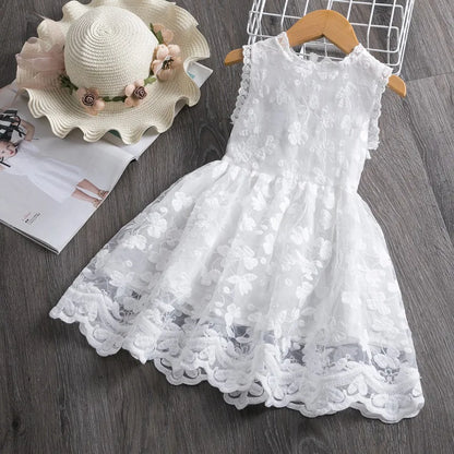 Vestido informal de verano para niñas, sin mangas, bordado, de princesa, color blanco, para vacaciones.