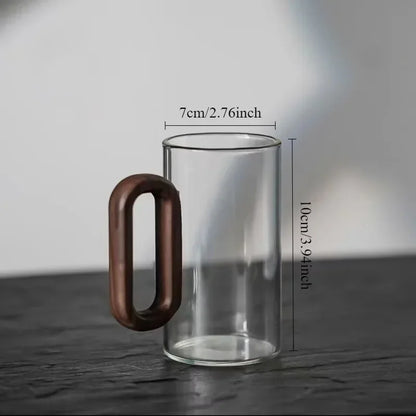Tazas de té de vidrio de borosilicato de 360 ml, resistentes al calor, transparentes, con mango de madera, para agua potable, para el hogar y la oficina.