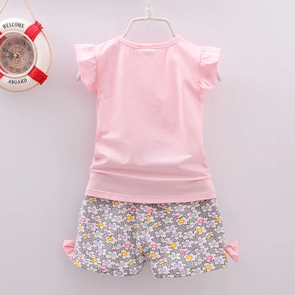 Conjuntos de ropa para niñas pequeñas, camisetas y pantalones cortos, conjuntos de ropa de verano con estampado de piruletas.