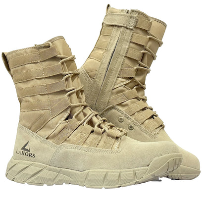 Botas tácticas de combate LAHORS de piel de ante ligera para hombre, ideales para senderismo al aire libre, estilo militar del desierto, transpirables, hasta el tobillo, fabricadas en material sintético.