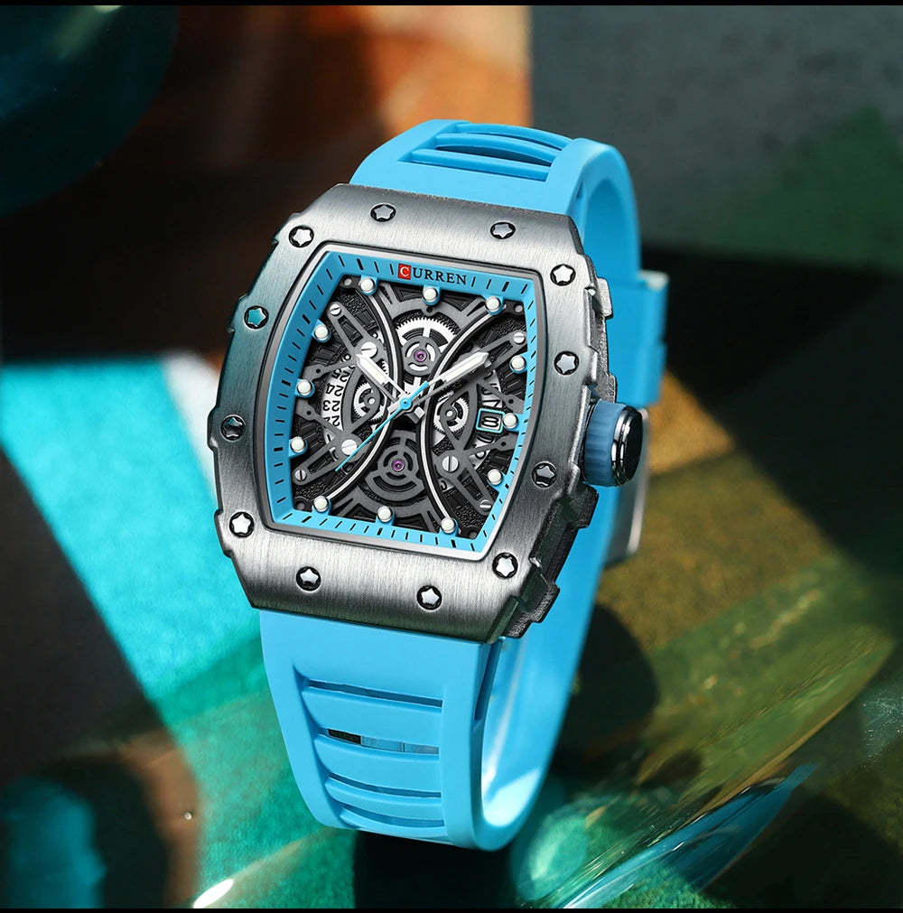 Reloj CURREN 3D para hombre, de cuarzo, de acero inoxidable, resistente al agua, creativo, con correa de silicona, reloj de pulsera