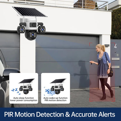 Cámara V380 Pro 4G con tarjeta SIM, panel solar, tres lentes, batería para exteriores, vigilancia doméstica, seguridad y protección (CCTV).