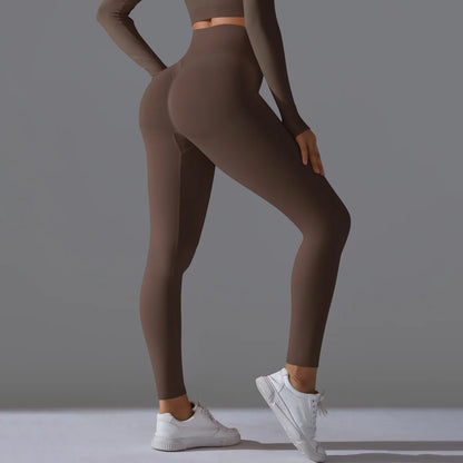 Leggings deportivos de yoga para mujer, sin costuras, cintura alta, elásticos, color sólido, para gimnasio, correr, secado rápido, realce y efecto moldeador.