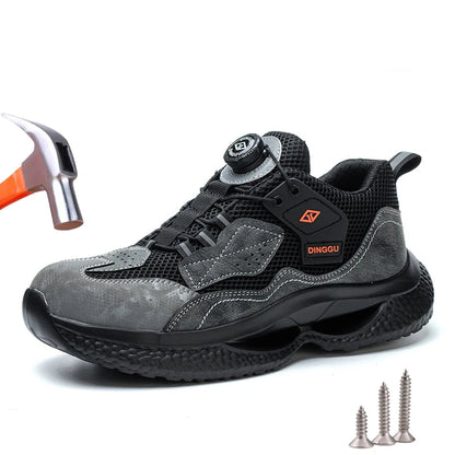 Zapatos de seguridad de trabajo con botón giratorio para hombres y mujeres, zapatos con puntera de acero, botas de seguridad indestructibles, zapatillas de trabajo protectoras ligeras.