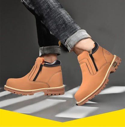 Zapatos de trabajo para hombre 2025, zapatos de seguridad impermeables, botas de cuero anti chispas, zapatos de soldador anti perforaciones y antideslizantes.