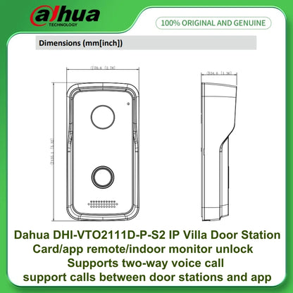 Portero automático IP Dahua DHI-VTO2111D-P-S2 para villas con llamada de voz bidireccional, alarma antisabotaje, alimentación PoE, dos cerraduras y cámara de alta definición.