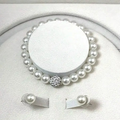 Juego de 3 piezas de collar, pulsera y pendientes con forma de bola de fuego de perlas de imitación, conjunto de joyas con piedras de cristal de color plateado, elegante joyería nupcial.
