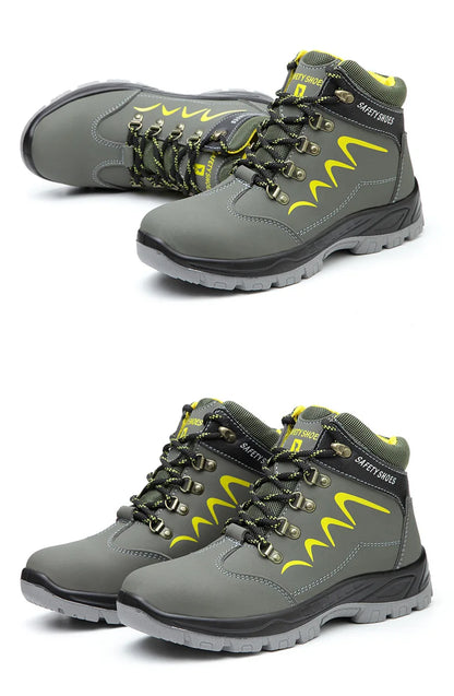 Zapatos de seguridad para hombre, indestructibles, de caña alta, transpirables, con puntera de acero, botas de trabajo antideslizantes, color azul marino, plataforma, botas para hombre.