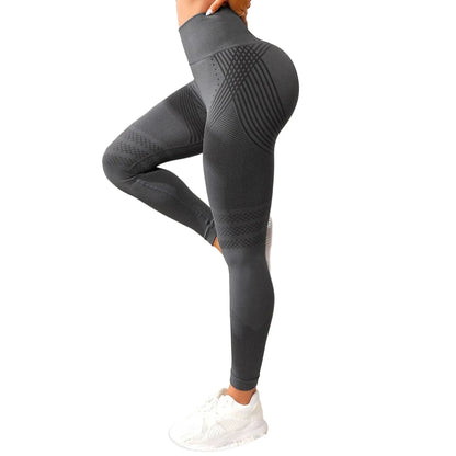 Pantalones de yoga de punto de cintura alta para mujer, pantalones largos de fitness, tejido integrado, banda elástica, pantalones deportivos, populares, efecto melocotón en los glúteos.