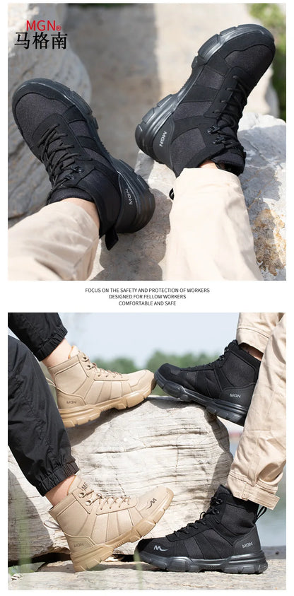 Zapatos con puntera de acero para hombre y mujer, zapatillas ligeras con puntera de acero antiaplastamiento, botas de trabajo indestructibles, calzado de seguridad para la construcción.