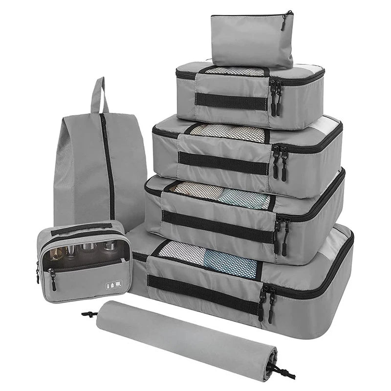 Conjunto de 8 bolsas de viaje de alta calidad, impermeables, organizadoras de equipaje, separadoras de ropa y cubos de embalaje portátiles.