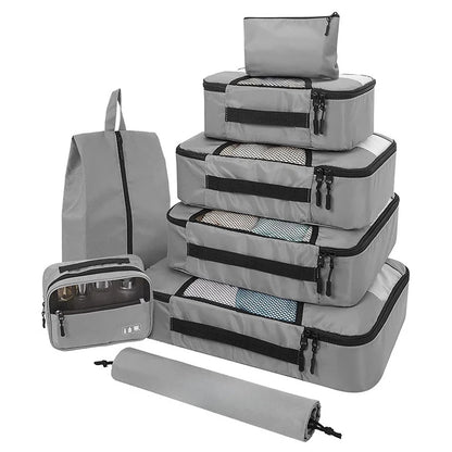 Conjunto de 8 bolsas de viaje de alta calidad, impermeables, organizadoras de equipaje, separadoras de ropa y cubos de embalaje portátiles.
