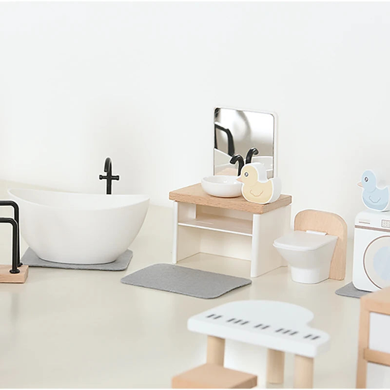 Accesorios en miniatura para casa de muñecas, colección de muebles para el hogar de la familia Forest, juego de ollas de cocina para niños y niñas, regalo