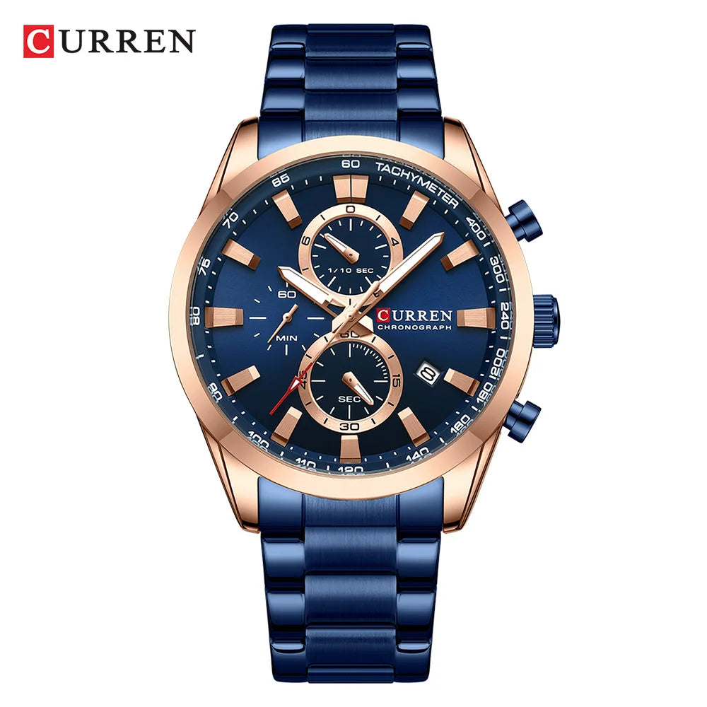 Reloj deportivo CURREN de cuarzo con cronógrafo para hombre - Pulsera de acero inoxidable y esfera multifuncional