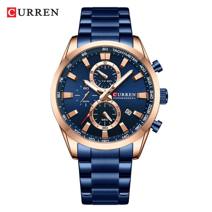 Reloj deportivo CURREN de cuarzo con cronógrafo para hombre - Pulsera de acero inoxidable y esfera multifuncional