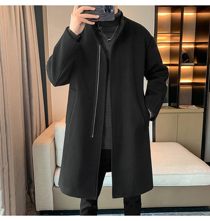 2025 Autumn Winter Men Long Coat Windbreaker Casual Loose  Solid Color Trench Men Fashion Korean Style Mens Jackets Outerwear