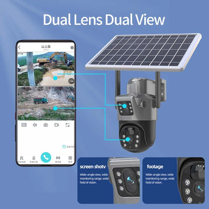 Cámara solar WiFi 4K de 8MP para exteriores, cámara de vigilancia CCTV inalámbrica con panel solar, doble lente, cámara IP PTZ y protección de seguridad.