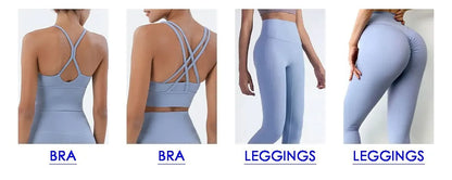 Women's Naked Feeling Sports Bra and Leggings Set - 2 Piece Gym Outfit for Fitness, Yoga Clothes Leggings and Tops Workout Suits