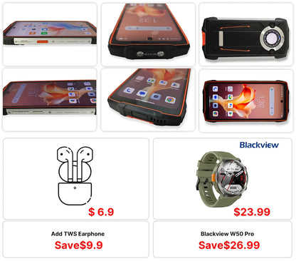 【Estreno mundial】Blackview BV8200 Teléfono resistente con pantalla de 6,5" 2.4K a 120 Hz, procesador Helio G100, 12 GB de RAM, 256 GB de almacenamiento, NFC, linterna y sistema operativo Android 14.