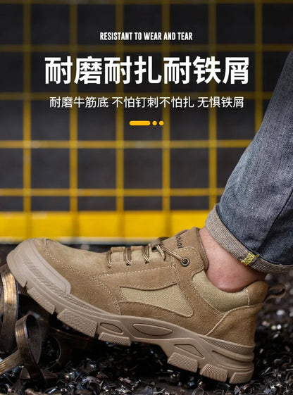 Calzado de seguridad laboral para hombre: transpirable, apto para todas las estaciones, resistente a impactos y perforaciones, y con protección contra el desgaste.