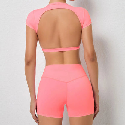 Sports Set Workout Fitness Activewear Set Female Quick-Dry Yoga Clothes Crop Sports Shirts Tops Backless Gym Top Women Sport Set