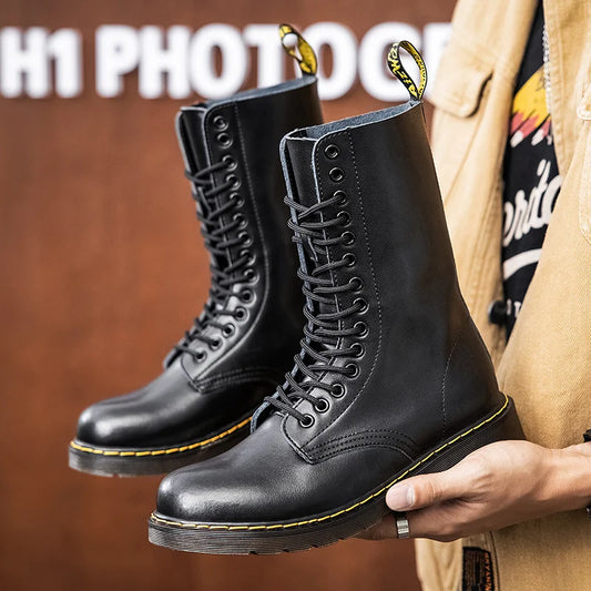 Botas Chelsea de piel auténtica para hombre y mujer, transpirables, largas, antideslizantes, de algodón cálido, para motocicleta