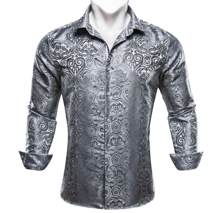 Camisas de seda de diseño para hombre en azul, dorado, verde, rojo, blanco y negro. Estampado cachemir bordado. Corte ajustado. Blusas casuales de manga larga.