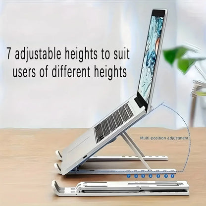 Soporte multifuncional para computadora portátil con siete niveles ajustables en ángulo, soporte plegable para computadora portátil, escritorio, elevación y refrigeración, soporte para tableta