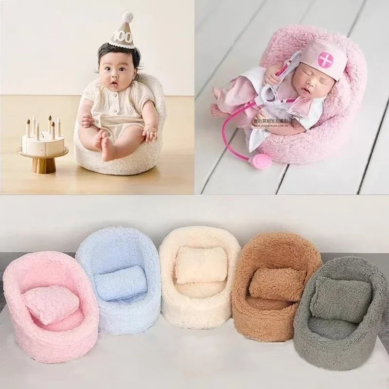 2 piezas de sofá para bebé, accesorios de fotografía para recién nacidos, silla suave de color sólido con juego de cojines y almohadas, accesorios para estudio fotográfico de bebés.