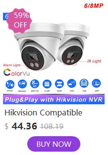 Cámara IP panorámica 4K de 8 MP y 180° compatible con Hikvision, con infrarrojos y ColorVu, audio bidireccional, detección de presencia humana, ranura para tarjeta SD, Plug &amp; Play, NVR HIK.