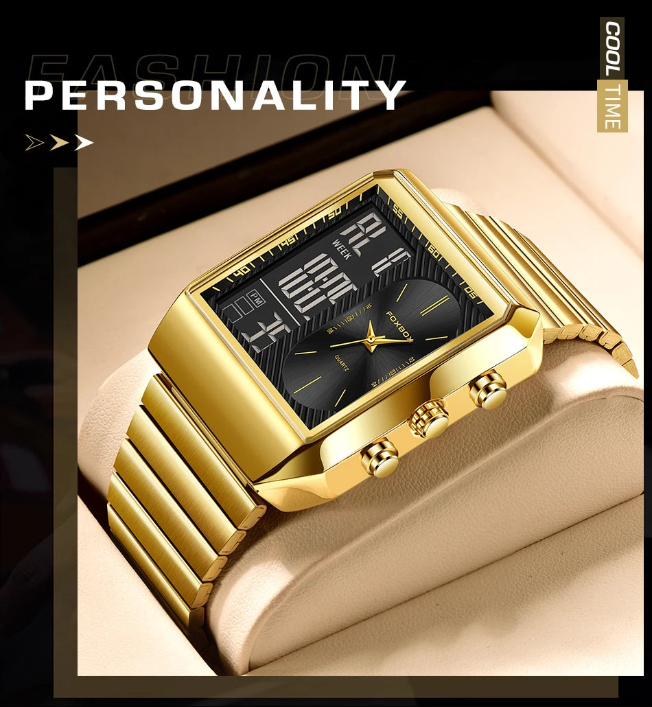 LIGE - Reloj digital cuadrado de moda para hombre, informal, deportivo, resistente al agua, de cuarzo, cronógrafo de lujo de la mejor marca FOXBOX