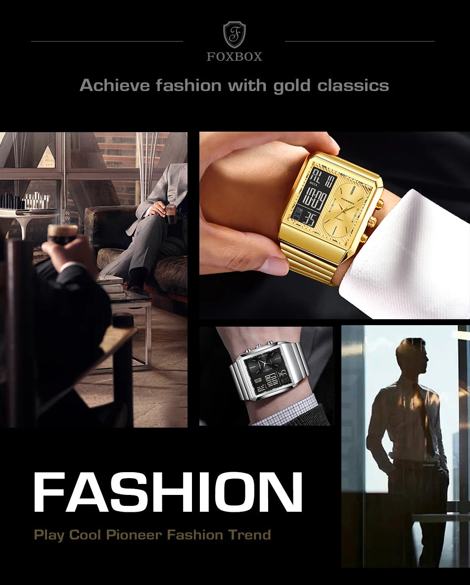 LIGE - Reloj digital cuadrado de moda para hombre, informal, deportivo, resistente al agua, de cuarzo, cronógrafo de lujo de la mejor marca FOXBOX