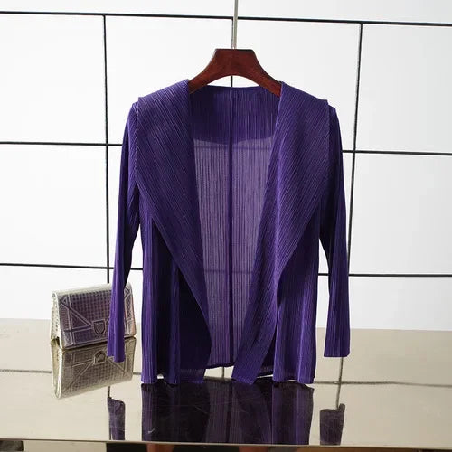 ALSEY Miyake - Cárdigan plisado de color liso para mujer, camiseta de verano, nuevas camisas y blusas holgadas, ropa estética holgada