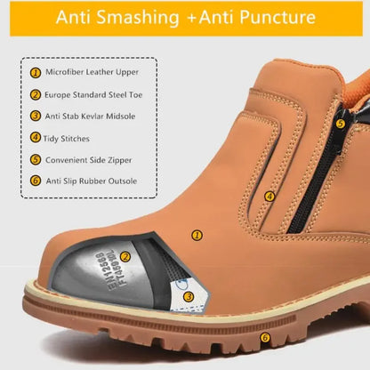 Zapatos de trabajo para hombre 2025, zapatos de seguridad impermeables, botas de cuero anti chispas, zapatos de soldador anti perforaciones y antideslizantes.
