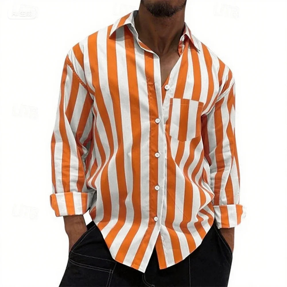 Camisas de rayas para hombre, camisas con solapa estampada y bolsillo, camisas de alta calidad para hombre, ideales para las fiestas y para un estilo informal elegante.