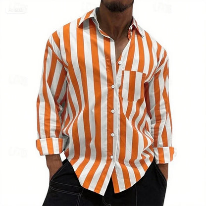 Camisas de rayas para hombre, camisas con solapa estampada y bolsillo, camisas de alta calidad para hombre, ideales para las fiestas y para un estilo informal elegante.