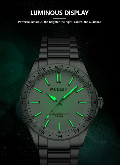 CURREN 8452 Reloj de cuarzo para hombre, sencillo, moderno, para ocio y negocios, con correa de acero inoxidable negra y plateada.