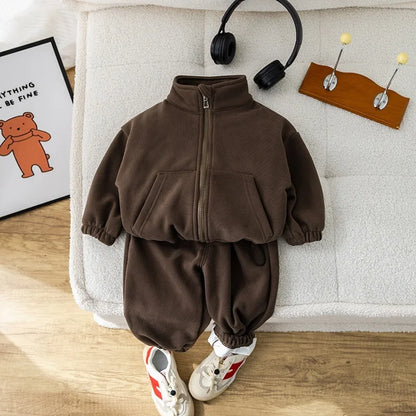 Conjuntos de ropa para bebés y niños, de invierno, de forro polar, informales, 2 piezas, conjunto deportivo para niñas y niños, abrigo y pantalones de 1 a 5 años
