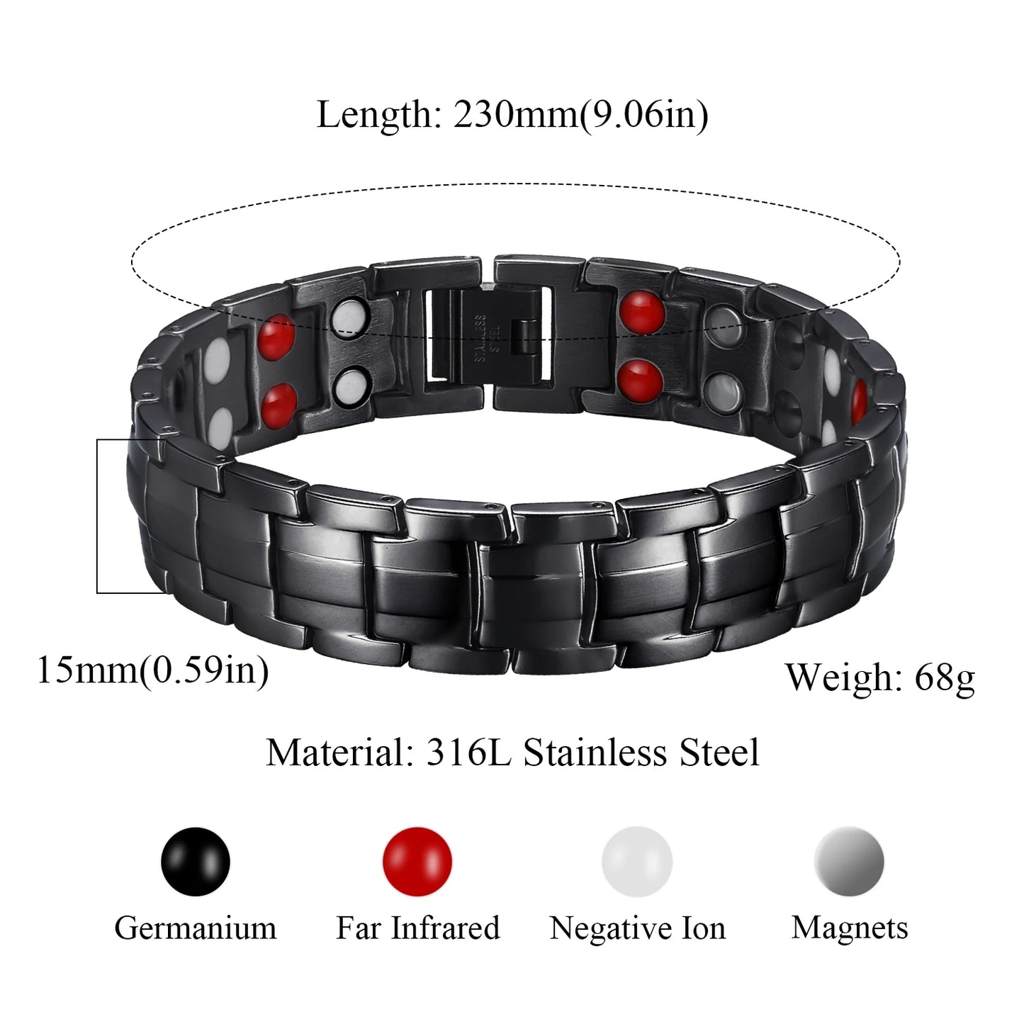 Pulseras magnéticas de cobre de alta resistencia para hombre con imanes de neodimio de doble fila, tamaño ajustable, ideal como regalo para parejas.